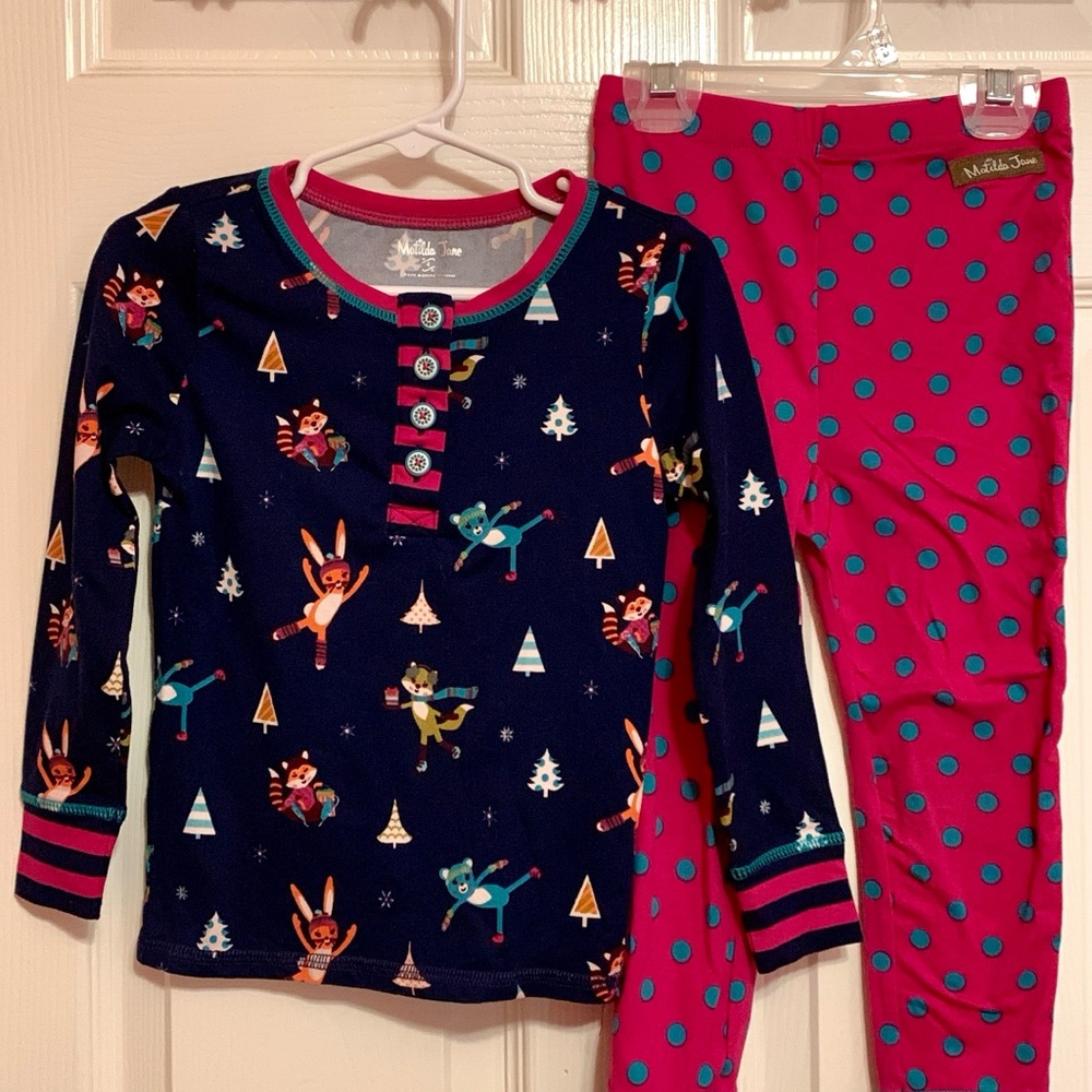 Matilda Jane Navy and Purple Kids Pajama Set with Animal and Tree Print